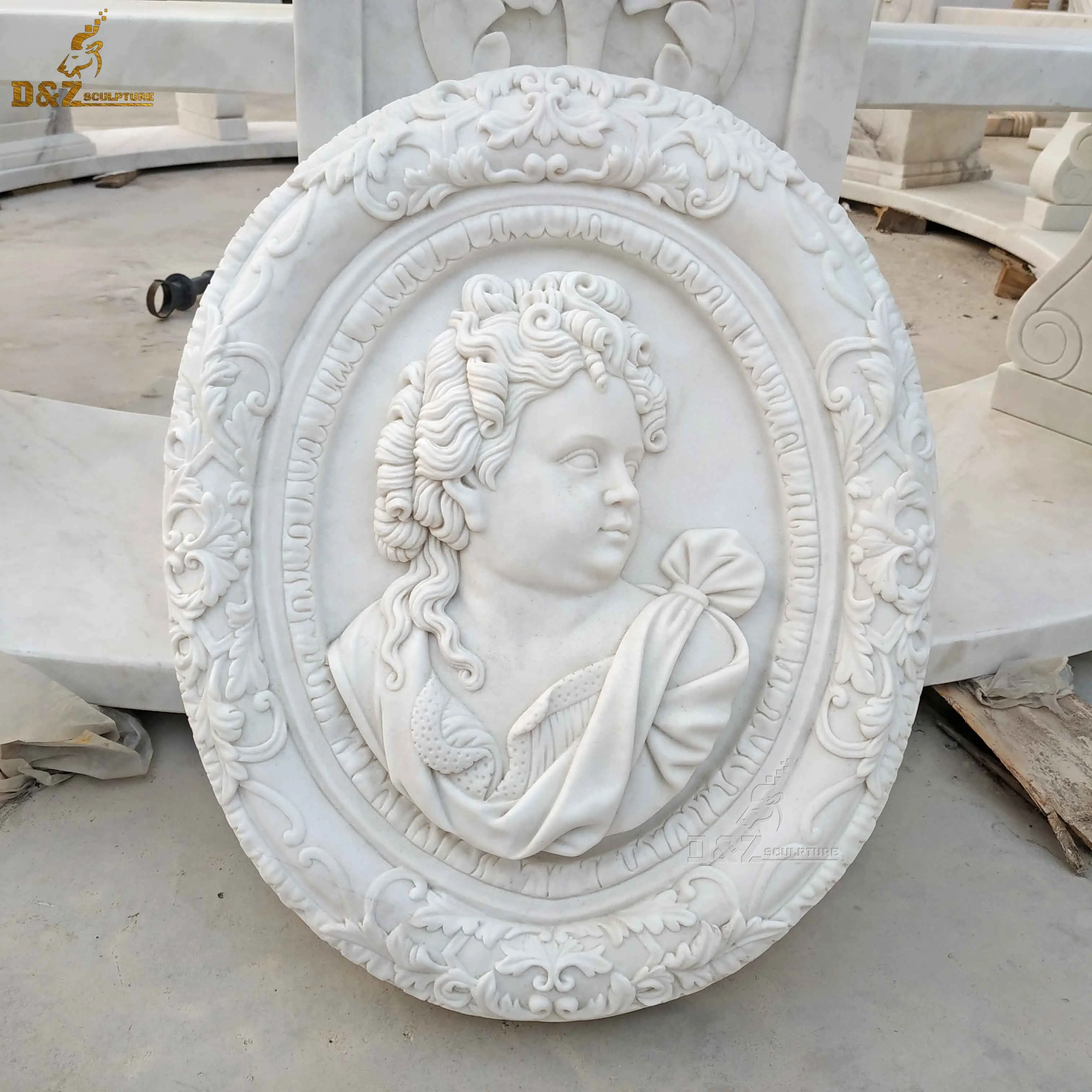 Escultura en relieve de mármol de piedra Natural 3D tallada a mano vívida decorativa de arte personalizado con tallado de flores