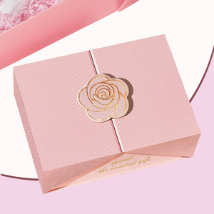 Pembe aşk gül çift açılış kutusu sevgililer günü hediye kutusu çift özel renk baskılı hediye paketleme kozmetik rafya ile - Product Image 2