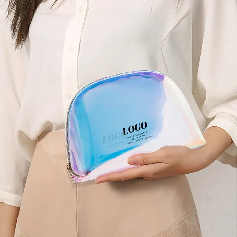 Benutzer definierte Logo Frauen Clutch Dazzling Shell Form RPET Make-up-Tasche Laser Holo graphic Cosmetic Bag