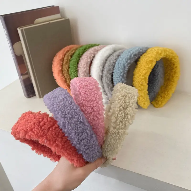 Shenglan 2020 New Fashion Women Warm Hair Accessories Solid Color Thick Winter Furry Headbands Wholesale Fur Headband for Girls