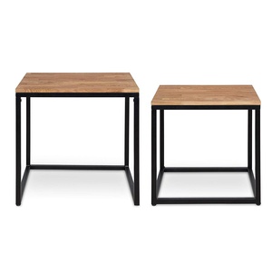 Mesa de anidación en forma cuadrada de Metal con tapa de madera, conjunto de 2 diseños clásicos, el mejor para salones y decoración del hogar - Product Image 2