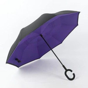 定制23英寸反车伞带标志双层由内而外C形手柄设计反雨伞 - Product Image 4