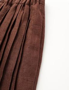 Calças de cintura alta de linho das mulheres Brown perna larga calças com dupla cintura plissada cintura alta cintura Belt Loops costurado para o verão