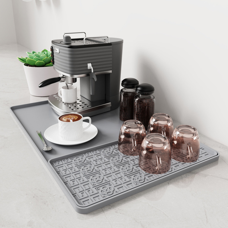 Tapis de machine à café deux-en-un gris - Motif chinois - 4830