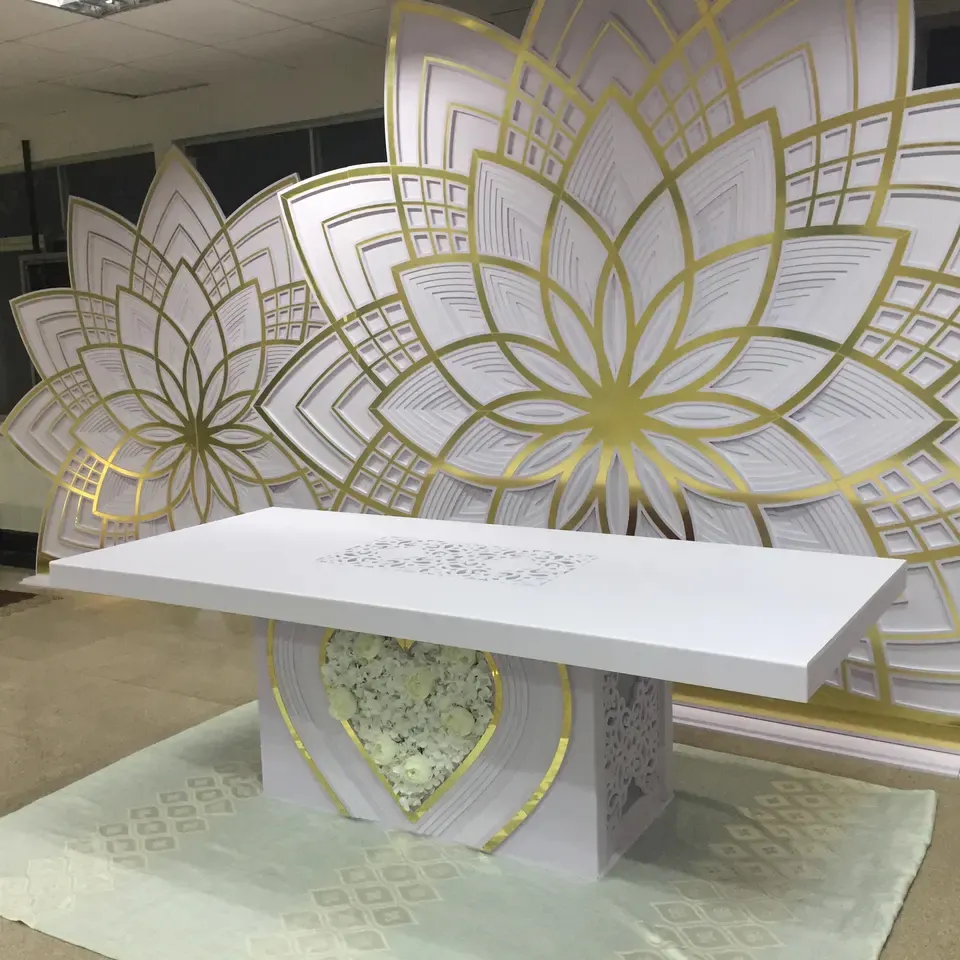 wholesale Acrylic customized wedding white and gold backdrop PVC wedding backdrop wall for event stage