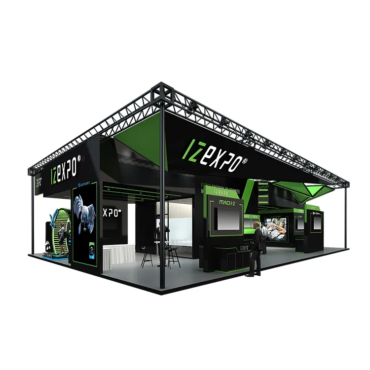 Nueva cabina de exposición de alta tecnología para electrónica de teléfono, cabina de feria comercial personalizada para embalaje plano, fácil de montar