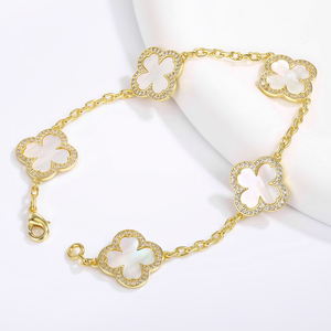 Vermeil Vàng Trang Sức 18K Vàng Mạ 925 Sterling Silver Bạc Trắng Đen Đỏ Mẹ Ngọc Trai Bốn Lá Clover Vòng Đeo Tay Cho Phụ Nữ - Product Image 6