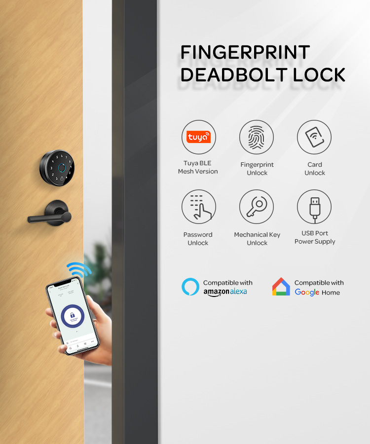Amazon Hotselling Wifi TUYA APP Deadbolt Lock Keypad Wireless Fingerprint Smart Door Lock Deadbolt
