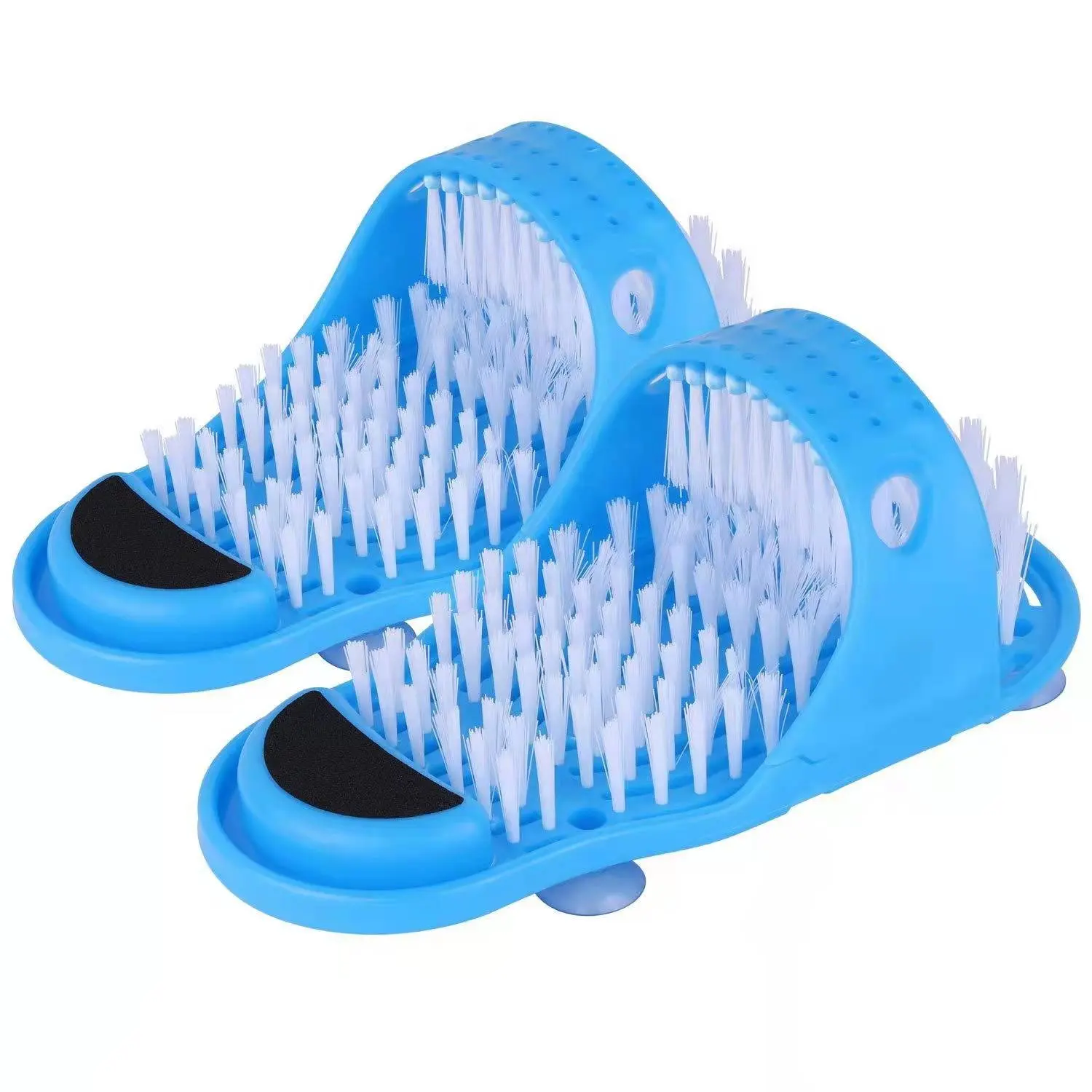 Commercio all'ingrosso TRP + PVC/legno divertente spazzola per i piedi pantofole blu massaggiatore doccia pulita facile spazzola per i piedi