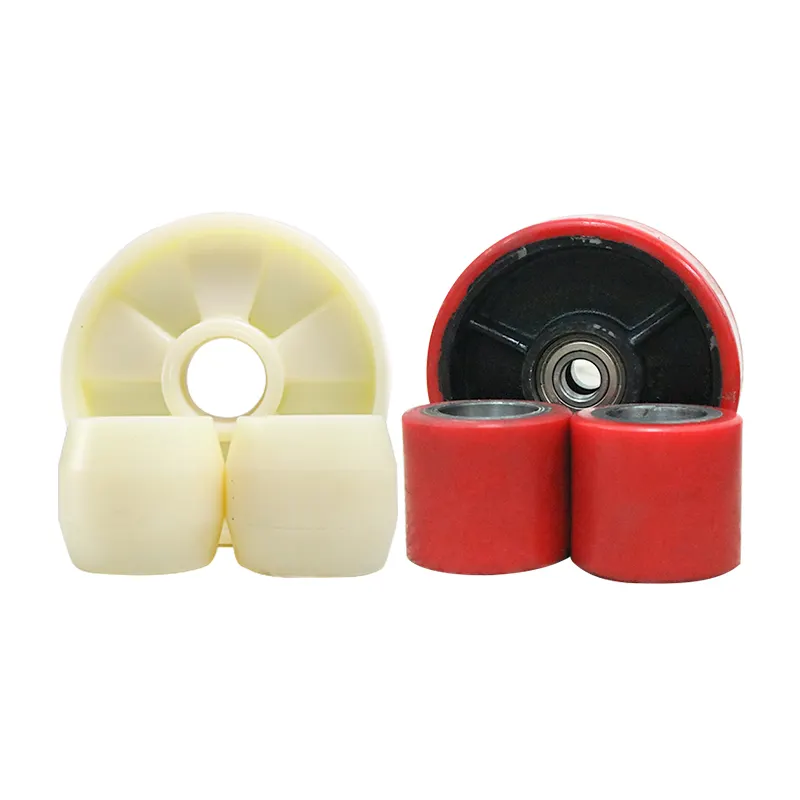 70mm * 60mm Red PU Polyurethanes 2.75 "* 2.35" White Nylon Manual Pallet Jack Wheels für Pallet Truck Spare Parts