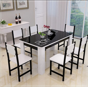 Simple Modern Home Rectangular Tempered Glass Top Dining <strong>Table</strong> and 6 Chairs <strong>Set</strong> - Product Image 1