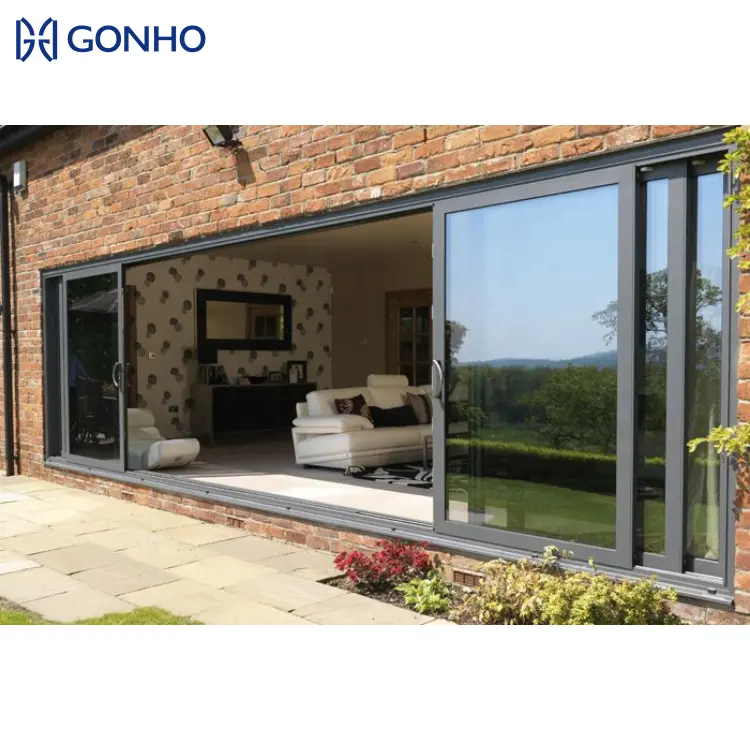 GONHO Latest Design Villa House Exterior Customize 5 Tracks Patio Aluminum Sliding Door