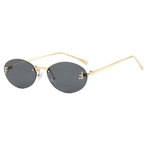 2024 mektup 9072F çerçevesiz kesilmiş güneş gözlüğü Oval Retro küçük çerçeve moda Metal güneş gözlüğü - Product Image 5