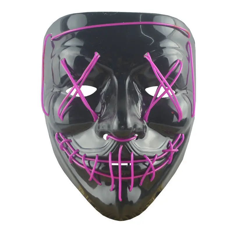 Mascarilla de neón con luz Led para Halloween, máscara facial con cable EL de neón aterrador, purga brillante, divertida, superventas de Amazon
