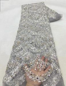 HFX Light Luxury <strong>Sparkle</strong> High-end New Fashion Design Fabric Handmade Embroidery <strong>Net</strong> Lace Beads for Women's Wedding Party Dresses