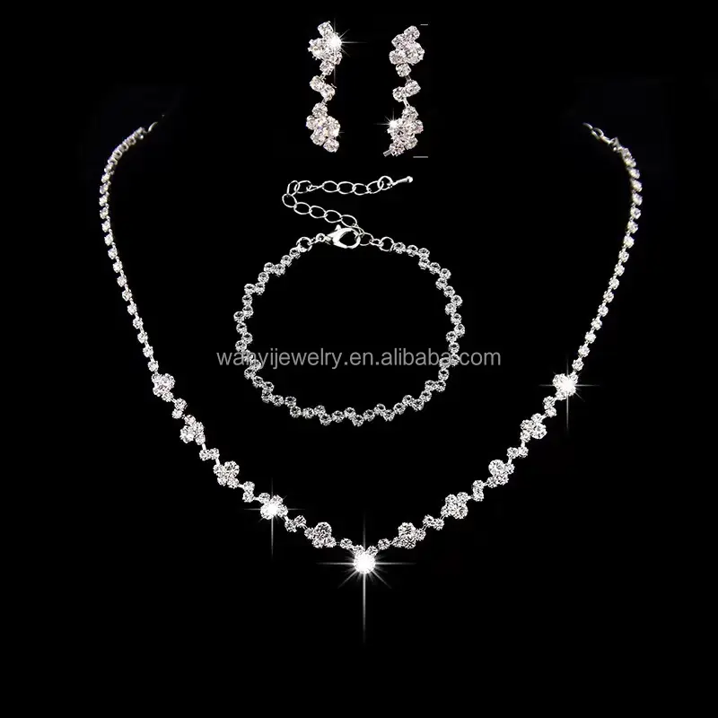 Inlaid with rhinestones Necklace earring bracelet three-piece set of jewelry Dinner dress accessories