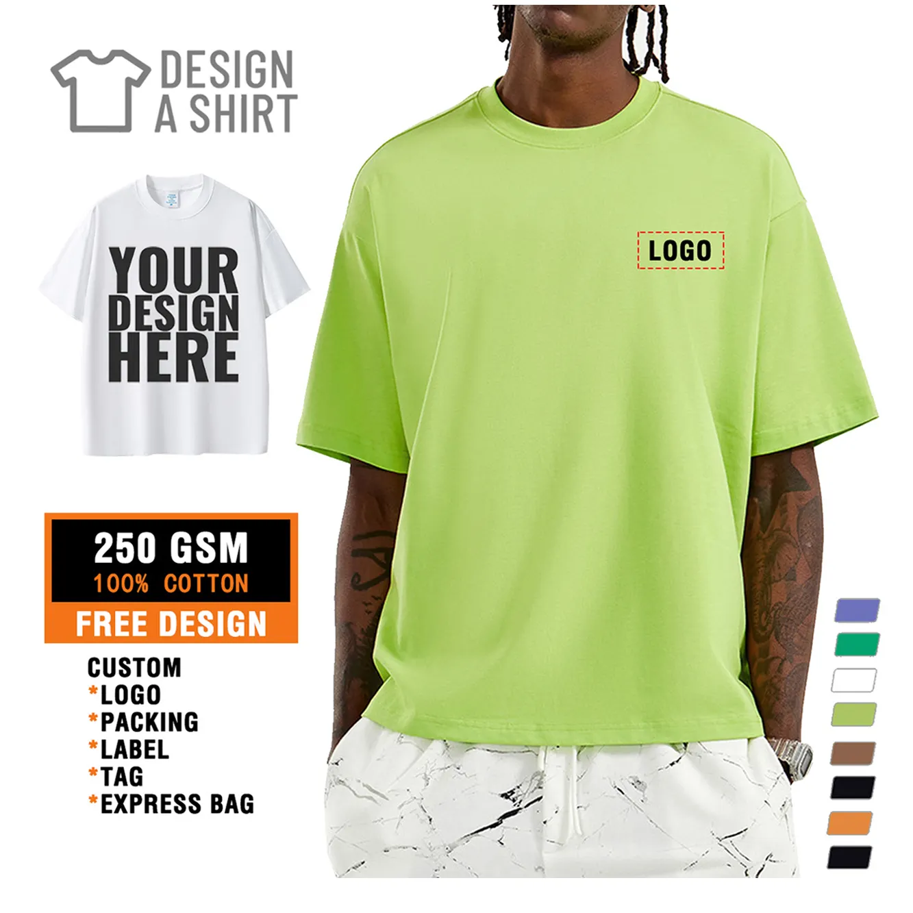 Kaus desainer pria kelas berat GSM 250 kaus katun ukuran besar t-shiirt kosong 100%