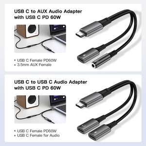 UNIEAN Wholesale <strong>USB</strong> <strong>C</strong> to 3.5MM Aux <strong>Audio</strong> <strong>Adapter</strong> 60W OTG 2 in 1 Cable <strong>Type</strong> <strong>C</strong> <strong>Usb</strong> Fast Charging Cable for Iphone to Android - Product Image 3