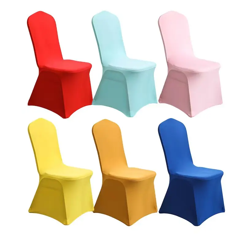 Vendita direttamente in fabbrica fodere per sedie personalizzate in tessuto Spandex giallo coprisedie moderne decorazioni per matrimonio 100 pezzi