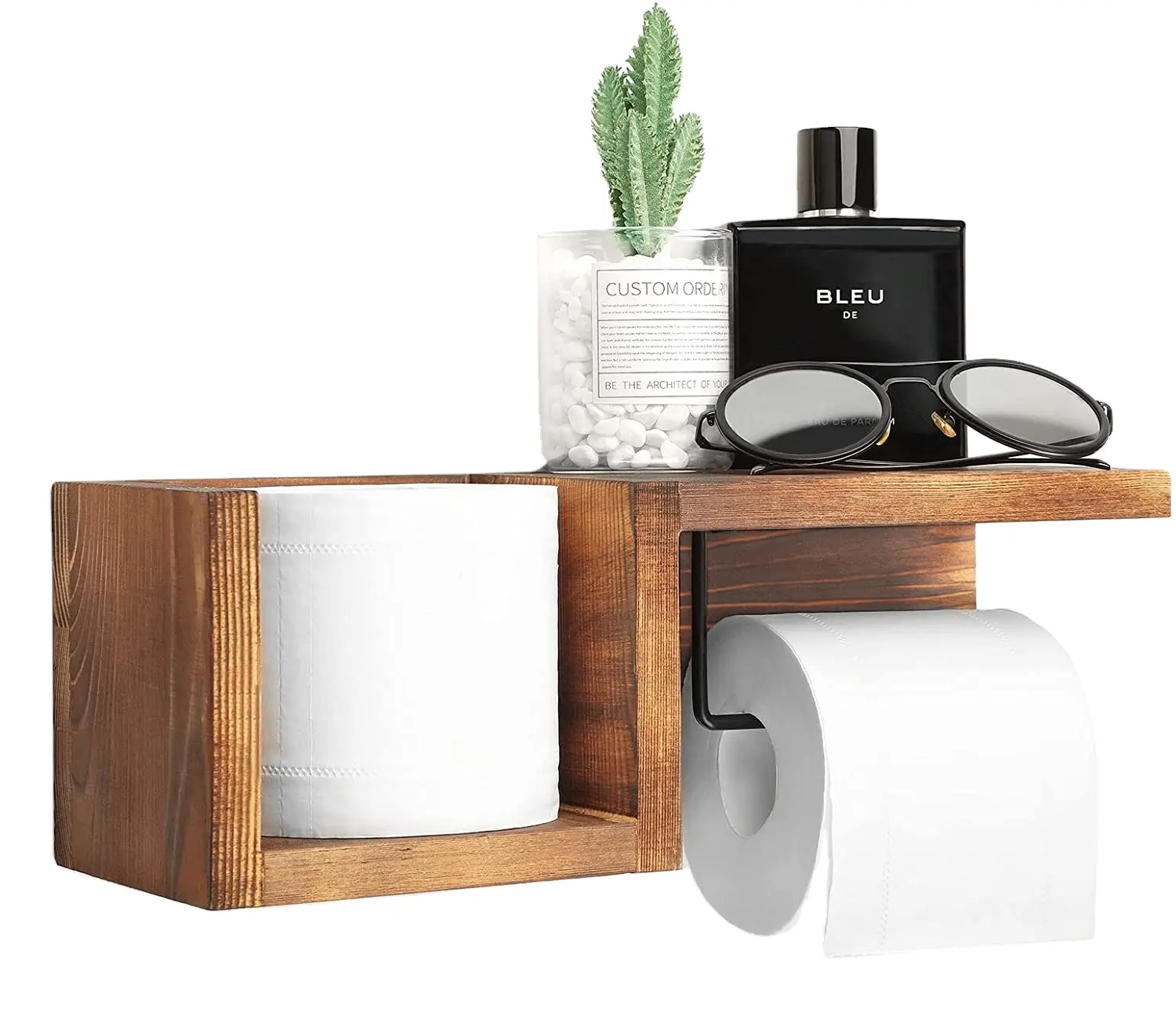 Décor rustique salle de bain mural support de rangement en bois rouleaux de tissu en bois bambou porte-serviettes en papier toilette avec étagère pour téléphone