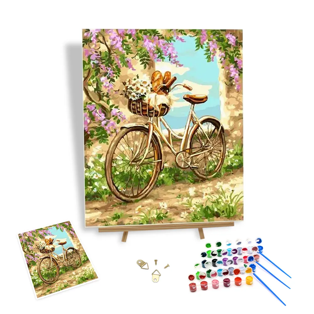 Pintura de bicicleta de estilo francés al por mayor por números para adultos nuevo paisaje pintura al óleo arte Diy kits de dibujo para colorear