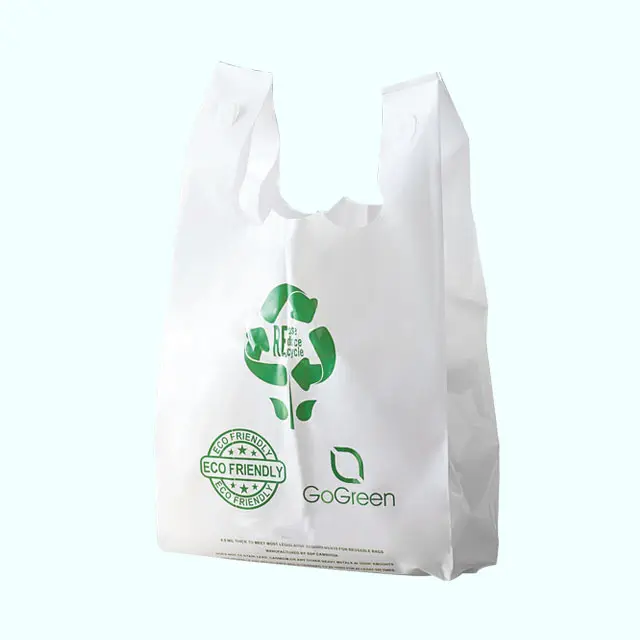 Vente en gros Sac à provisions compostable en plastique pour t-shirt imprimé 100% biodégradable durable à base d'amidon de maïs écologique