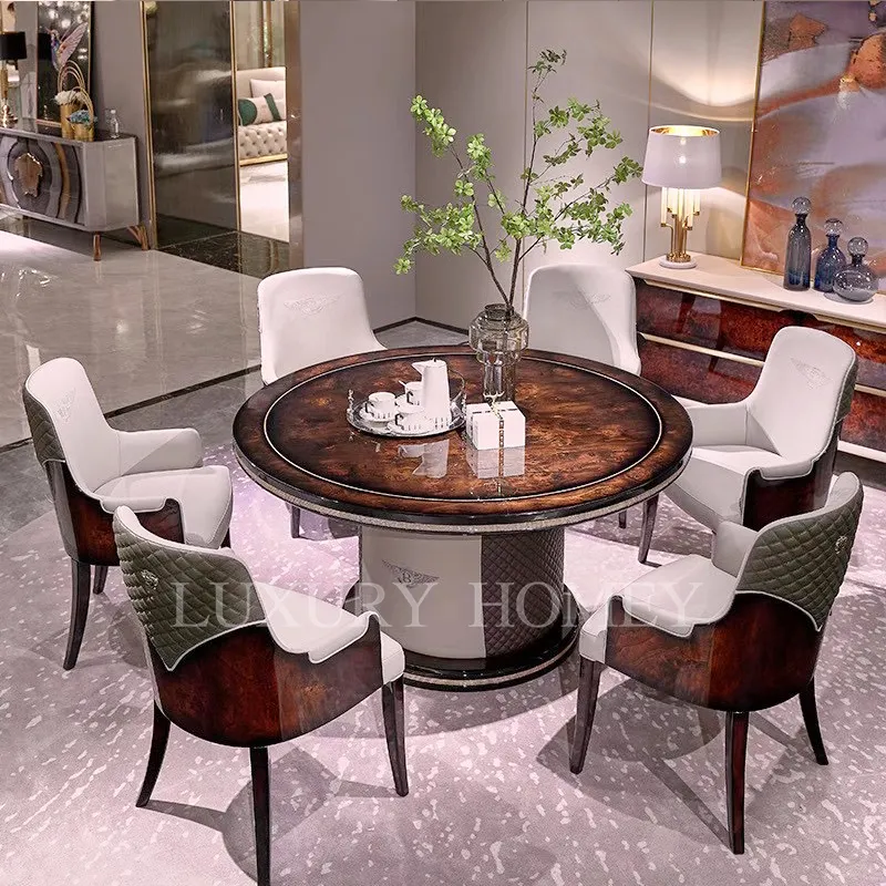 Sala da pranzo moderna sedia 6 posti di lusso Design per la casa mobili in pelle impiallacciatura di legno sedie da pranzo per il tavolo da pranzo
