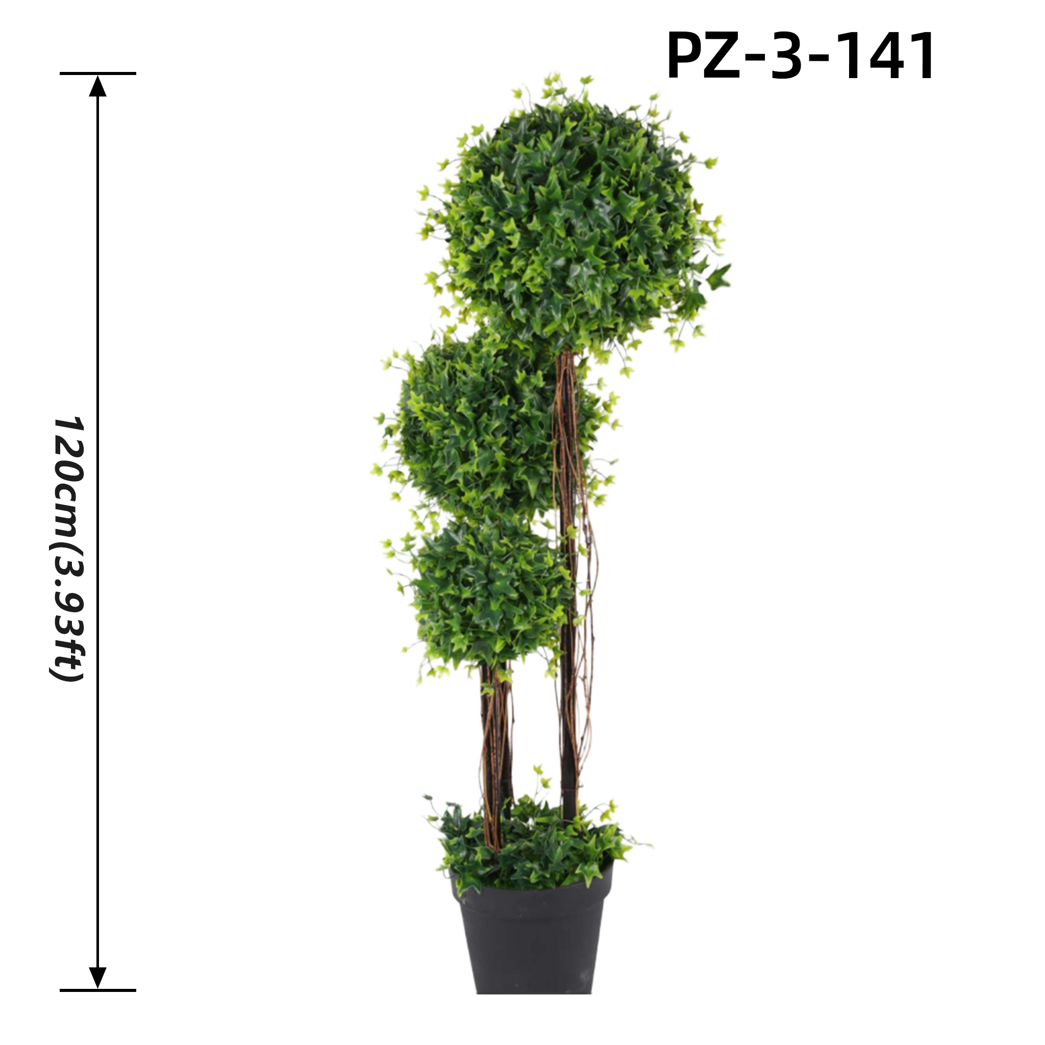 Arbre topiaire boule vert à triple feuille de lierre (120 cm/3,93 pieds)