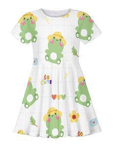 Summer Cartoon Cute <strong>Little</strong> Frog Party 3D Digital Print Girls' Short Sleeved Dress Round Neck Casual Princess Dress