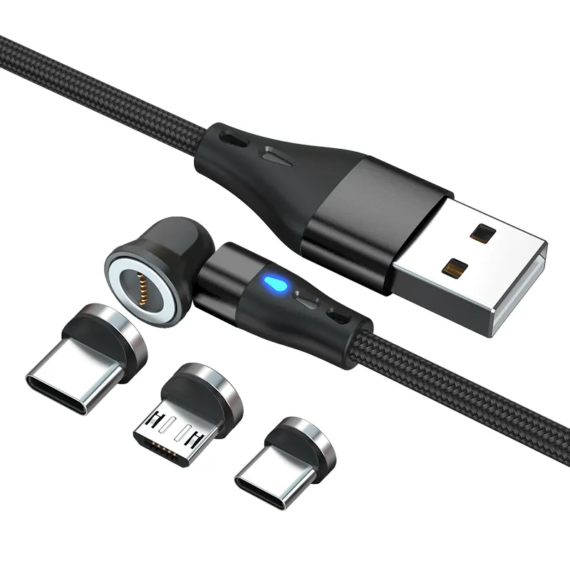 2023 새로운 모델 3in1 마그네틱 USB 충전 데이터 케이블 540 도 회전 굽힘 충전기 어댑터 휴대 전화 액세서리