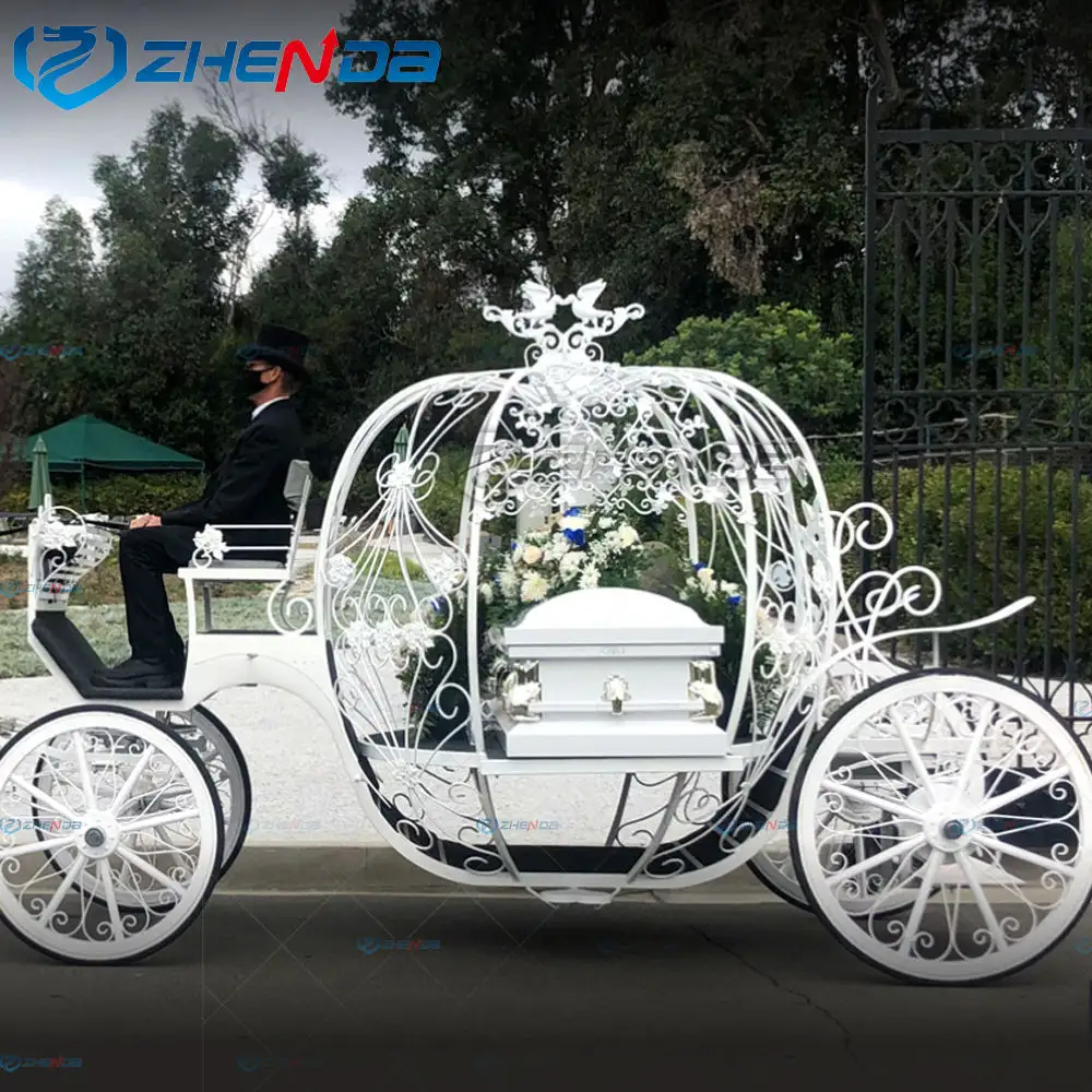Einfache weiße Holy Horse Hearse Classic Funeral Car Sarg liefert Sarg mit Lichtern für niedrigen Preis