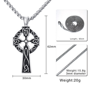 Gothic Viking <strong>Celtic</strong> Cross Necklace Retro Style Stainless Steel Vintage Hip-hop Christian Cross Pendant Necklace for Men - Product Image 5