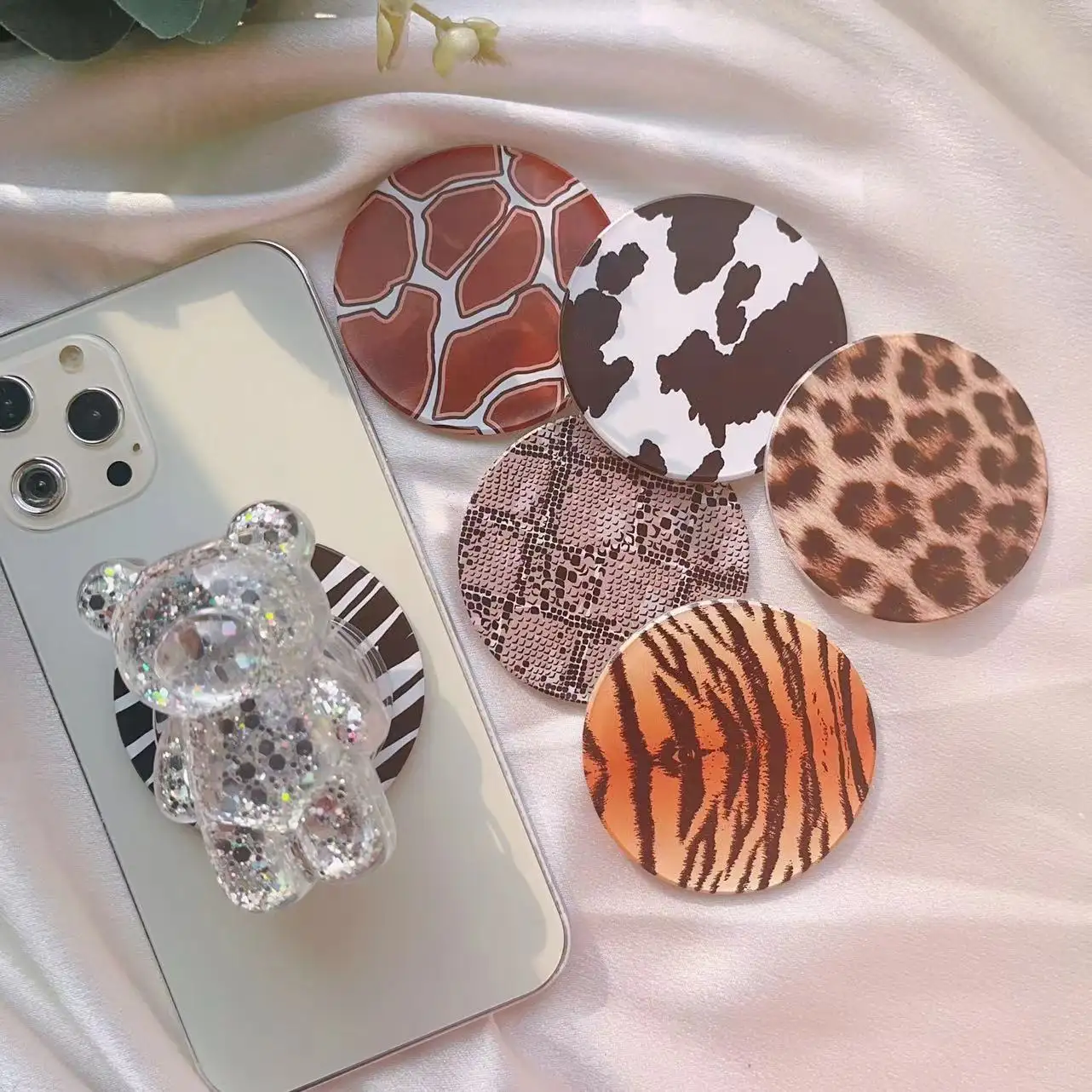 Niche Leopard Print Painted Magnetic Ring Chassis Stand For Smart Phone Wireless Charging Macsafe Magnetic Grip Ring Holder