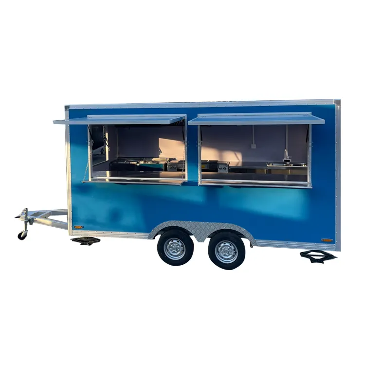 De fibra de vidrio remolque de campo cocina camión para la venta plegable carrito de comida