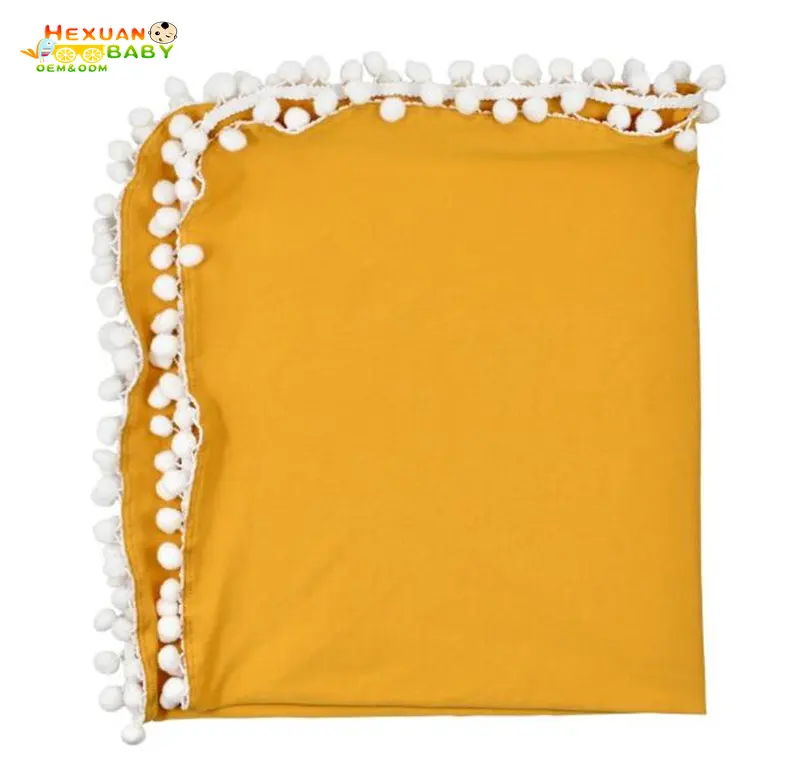 Cheap Cotton Gauze Pom Pom Tassel swaddle blanket For Baby