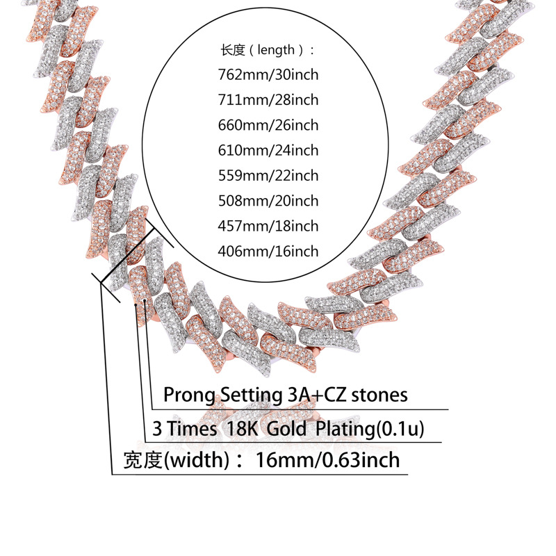 Chaîne cubaine bicolore en forme de diamant de 16 mm