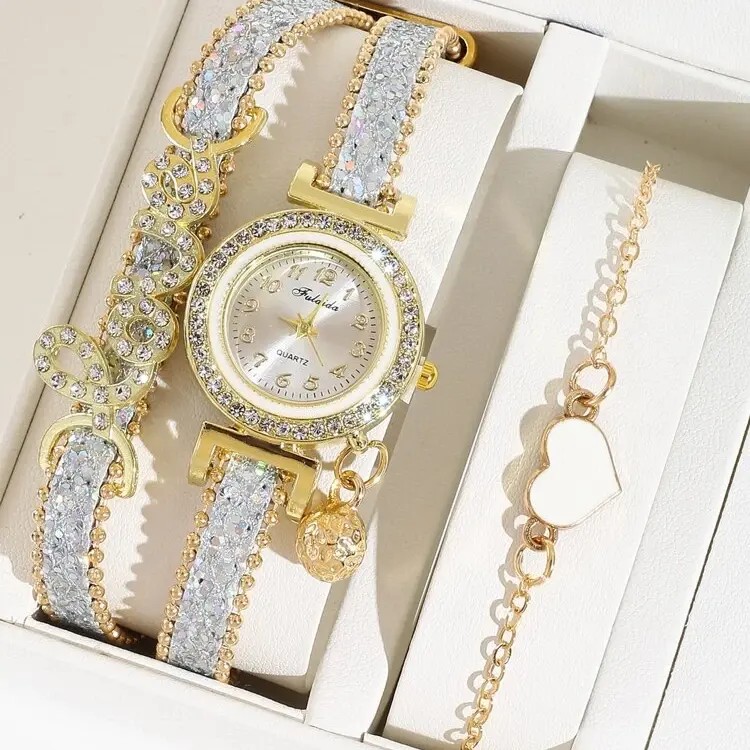 Love Watch for Women Vintage heart Bracelet Dial Analog Quartz Wrist Watches Set WW021