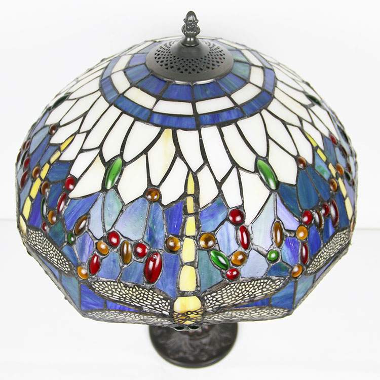 LongHuiJing 16Inch Tiffany-style Blue Dragonfly Table Lamp with Lighted Base