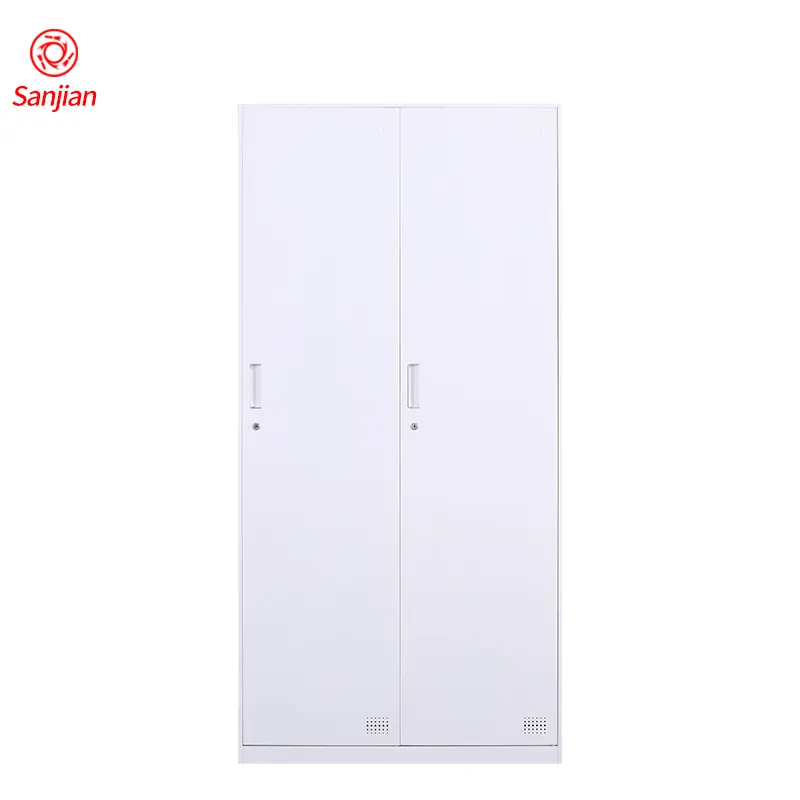 Customized 2 doors white cupboard living room storage clothes cabinet steel locker metal wardrobe