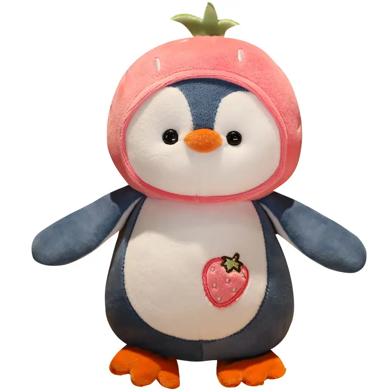Simpatico pinguino bambola di pinguino di frutta si trasforma in rosa fragola straccio bambola ragazza cuore paffuto pinguino peluche