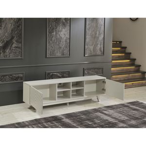 Db furnishome cửa hàng Lina 67-inch TV đơn vị giữa thế kỷ thiết kế hiện đại 2-cửa Tủ 4 <span class=keywords><strong>cubby</strong></span> lỗ Kệ truyền thống bảng điều chỉnh màu xám - Product Image 5