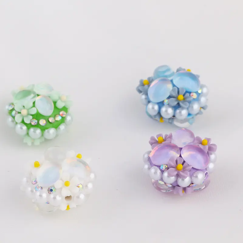 16mm Rhinestone Beads Cat Eye Round Pearl Flower Beads for DIY Pen Jewelry Mobile Phone Chain Accessories