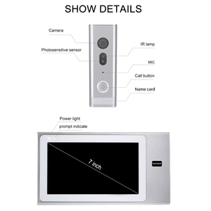 Control de acceso de puerta Visual Video Intercom Timbre Cámara Kit Soporte Desbloqueo 7 pulgadas 2 Sistema de videoportero con cable - Product Image 3