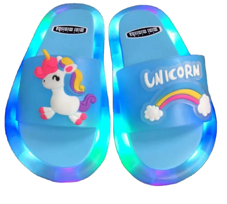 Zapatillas luminosas con dibujo de unicornio para niños y niñas, pantuflas con dibujos animados, con luz Led, para verano