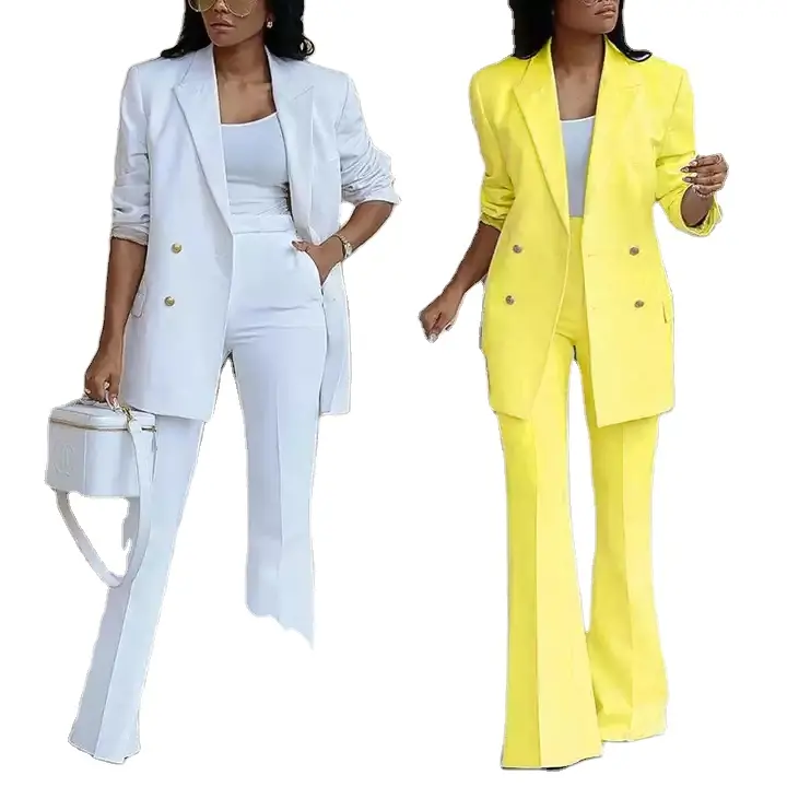 Fashionable Women Two Piece Suit Solid Color Suit Blazer Pants Set Best Suits For Women