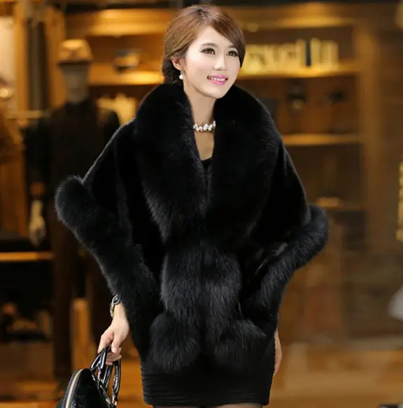 Mantel Bulu Kelinci Imitasi Kualitas Tinggi Pakaian Luar Hangat Wanita Musim Gugur Musim Dingin Mantel Jaket Kerah Bulu Rubah Tiruan Pendek Mantel