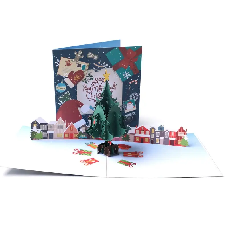 Custom Merry Christmas Tree Tarjeta de felicitación hecha a mano Navidad 3D Pop Up Tarjetas