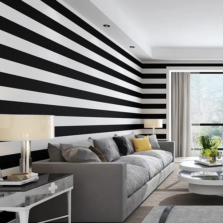 Wohnzimmer Kaffee Kleidung Shop Hintergrund Tapete Schwarz Und Weiß Vertikale Horizontale Streifen vlies Tapete