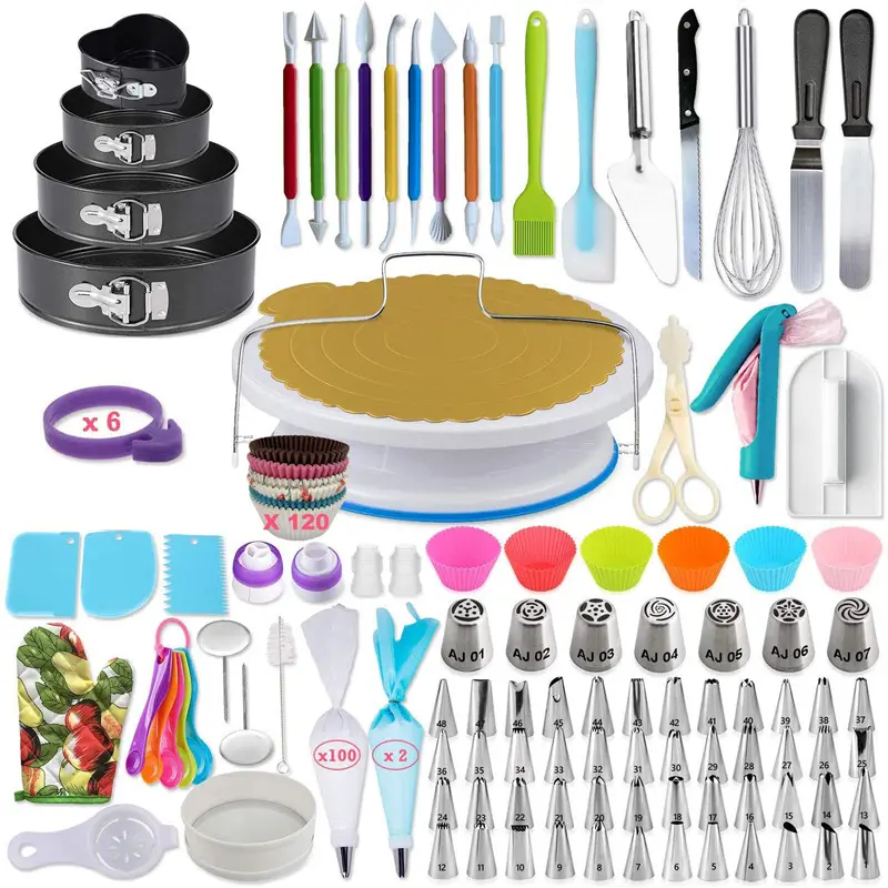 Набор кухонной посуды с стильными узорами, Набор кондитерских наконечников для украшения торта, поворотный стол для торта, антипригарная форма для выпечки, идеальный кухонный комплект, 333 шт.