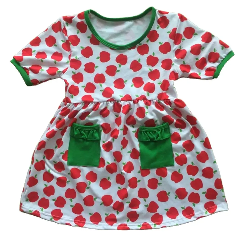 Robe agricole à manches courtes pour enfants, couleur bleu, à volants, couleur glaçage, coton doux, vente en gros